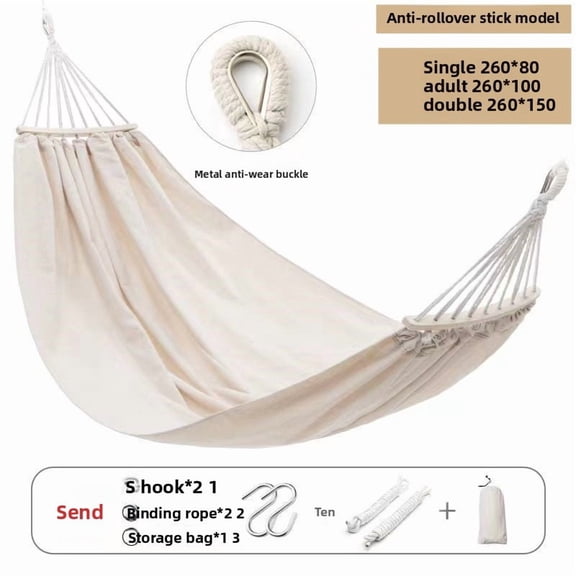 Outdoor Canvas Hammock Swing — Single or Double Person, Striped Design, with Curved Spreader Bars — Anti-Tip Polyester-Cotton Hammock