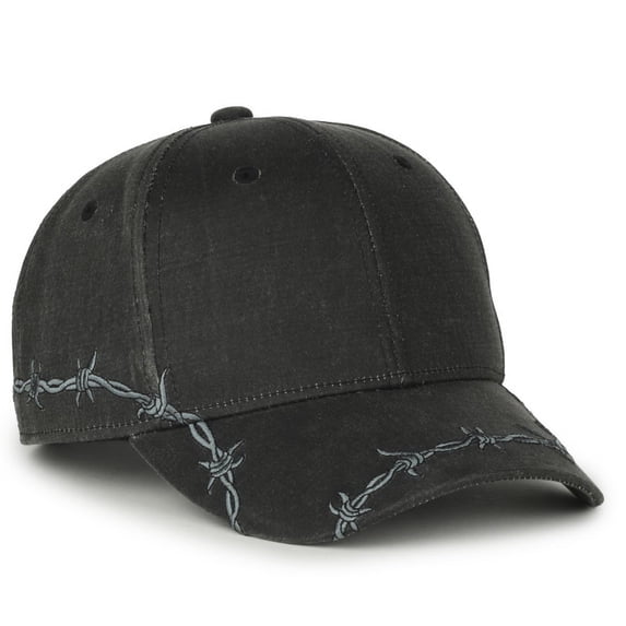 Outdoor Cap BRB-605 Barbed-Wire Embroidery Solid Back Cap-Black