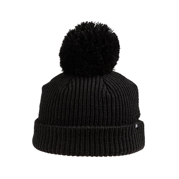 Outdoor Cap Black Oversized Pom Beanie – Cold-Weather Knit Hat with Cuff, One Size, Acrylic