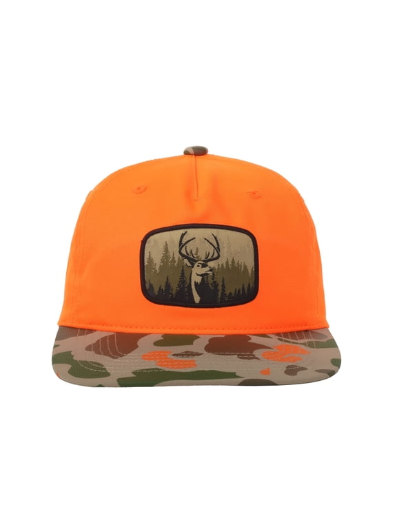 Blaze and Camo Buck Patch Cap  Unstructured Flat Bill Snapback, One Size