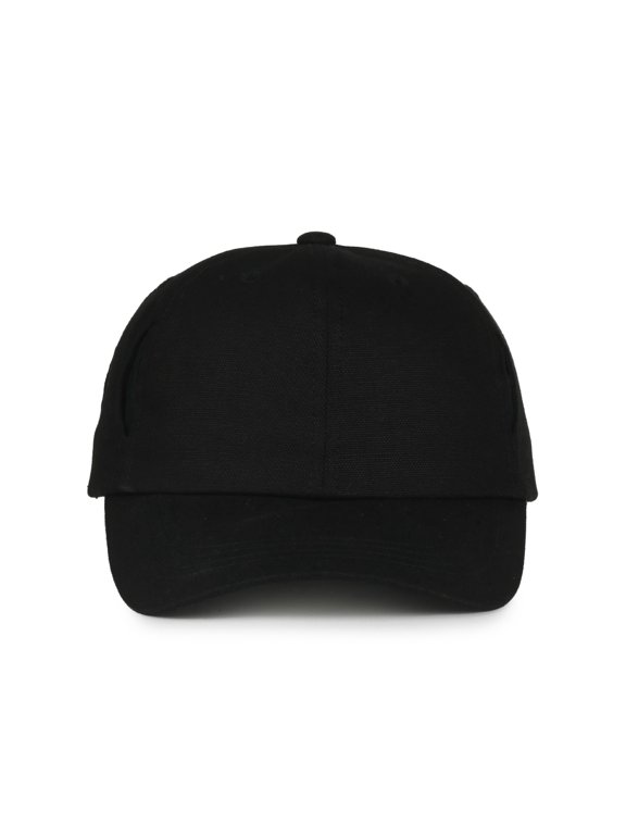 Black Cargo Dad Cap – Cotton Canvas, Strap and Buckle Closure, One Size