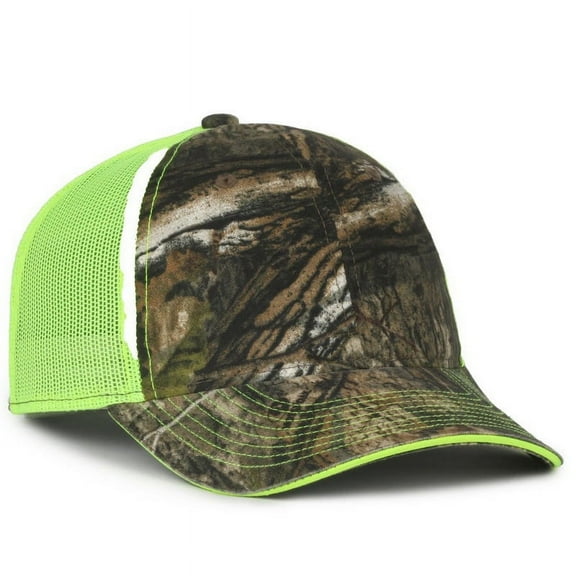 Outdoor Cap CGWM-301 Garment Washed Camo with Mesh-Mossy Oak Country DNA /Neon Yellow