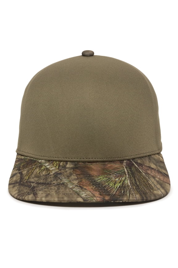 Camo Brim Baseball Hat – High Profile Structured Hunting Cap, Adjustable Snapback, One Size, Green
