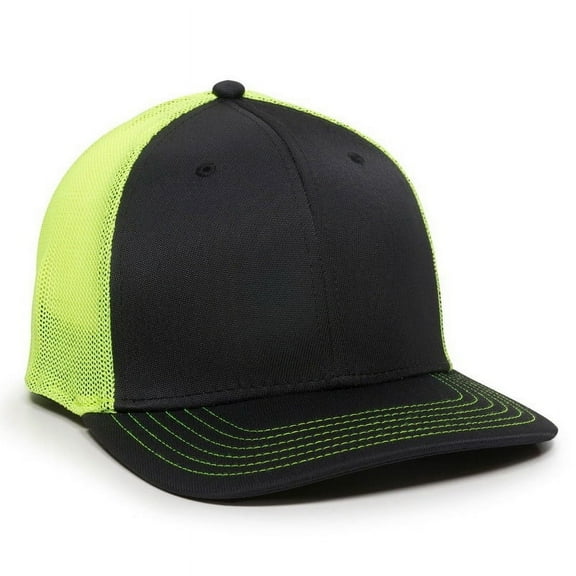 Outdoor Cap CT120M Extra-flexible Slight Pre-curved Visor Cap-Black/Neon Yellow-M/L