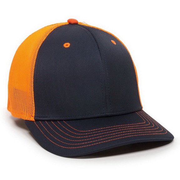Outdoor Cap CT120M Extra-flexible Slight Pre-curved Visor Cap-Navy/Neon Orange-S/M