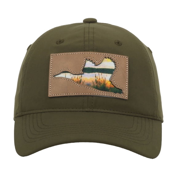 Outdoor Cap Duck Scene 6-Panel Unstructured Dad Hat – Layered Patch, Pre-Curved Visor, Olive, One Size