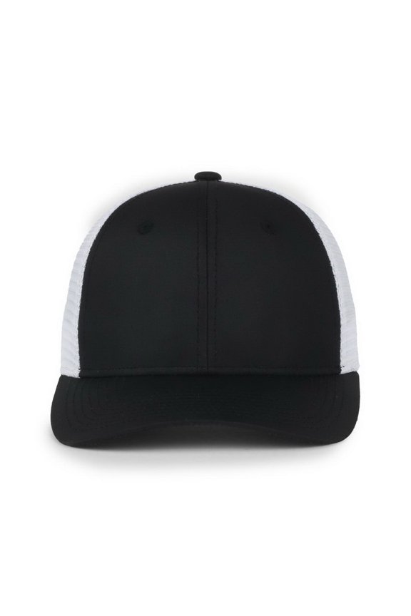 FLX672M-E Structured Pro Round Crown Cap, 100% recycled RPE visor-Black/White