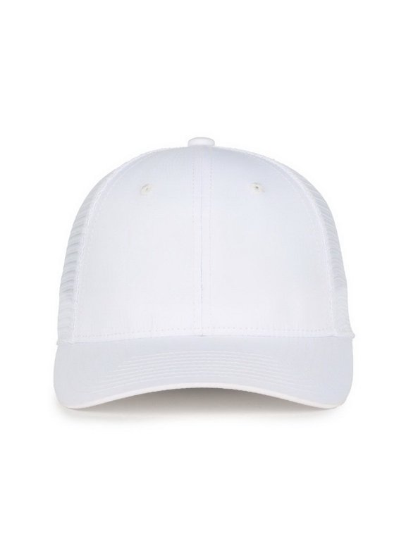FLX672M-E Structured Pro Round Crown Cap, 100% recycled RPE visor-White/White