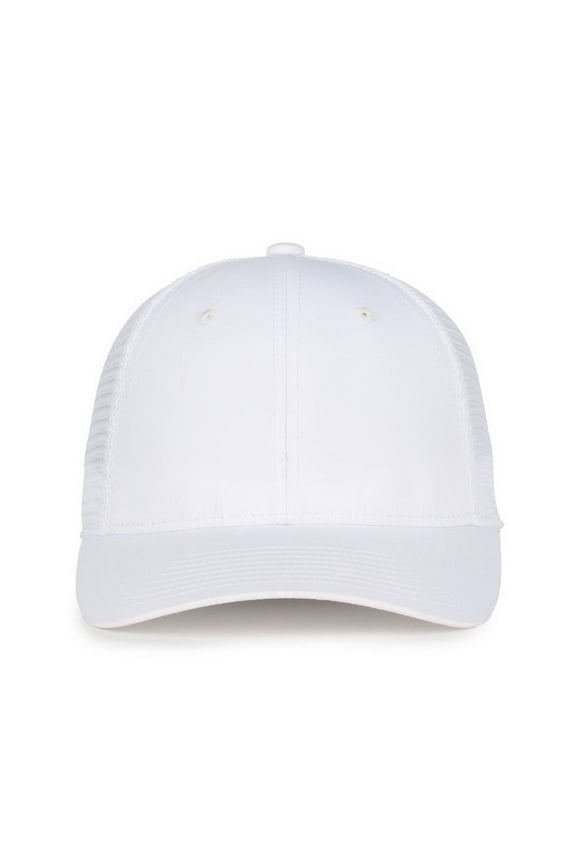 FLX672M-E Structured Pro Round Crown Cap, 100% recycled RPE visor-White/White