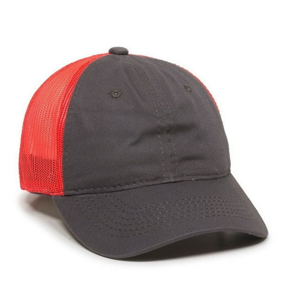 Outdoor Cap FWT-130 Heavy Garment Washed, Mesh Back-Charcoal/Neon Red-Adult