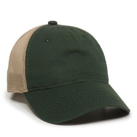 Outdoor Cap FWT-130 Heavy Garment Washed, Mesh Back-DARK GREEN/TAN-Adult