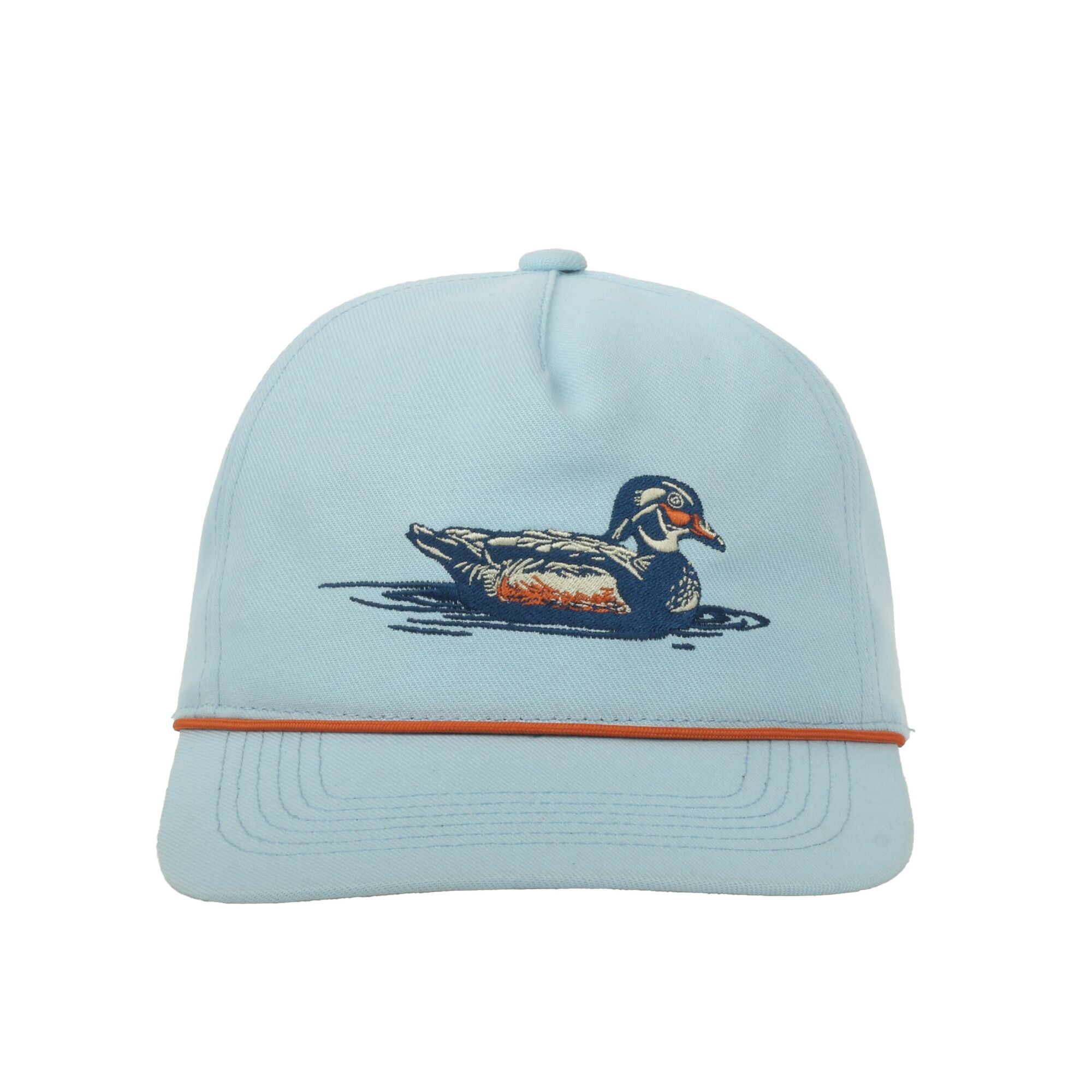 Outdoor Cap Duck 5-Panel Unstructured Hat – Flat Visor with Rope, Waterfowl Hunting Cap, Light Blue, One Size