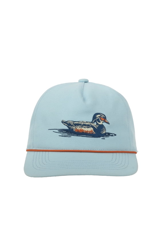 Duck 5-Panel Unstructured Hat Flat Visor with Rope, Waterfowl Hunting Cap, Light Blue, One Size