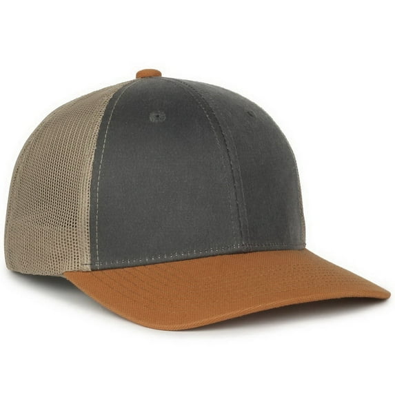 Outdoor Cap HPD-615M Premium Rugged Trucker Cap-Charcoal/Khaki/DUK