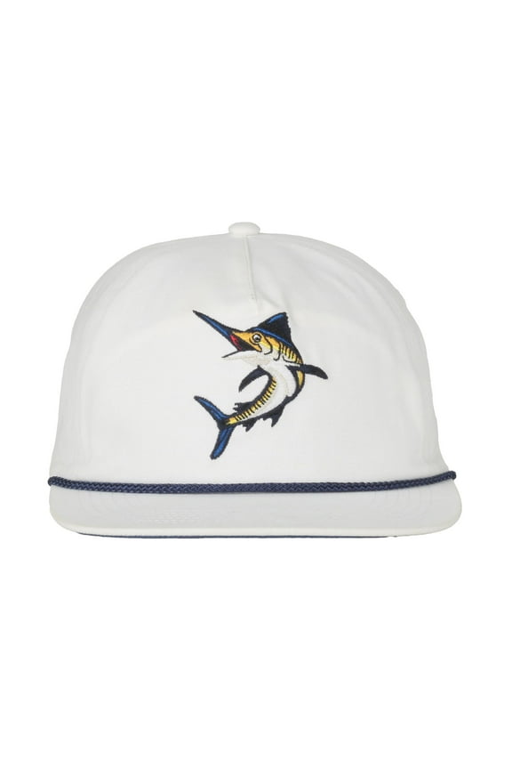 Marlin Fishing Cap, Snapback, Rope Accent, Flat Bill Hat for Men, One Size, Adult, White