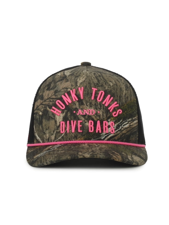 Outdoor Cap Honky Tonks and Dive Bars Pink Graphic Trucker Hat in Mossy Oak Country DNA – Ladies Fit, One Size