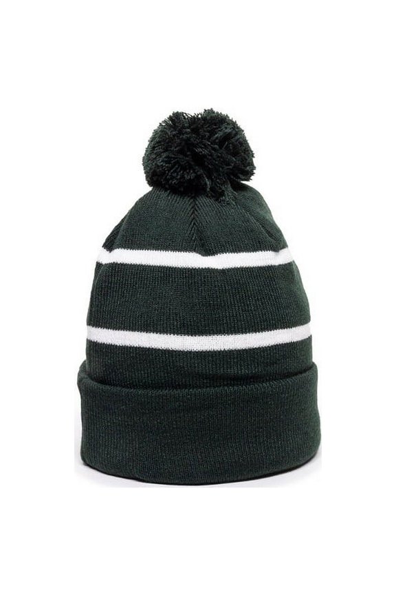KNF-100 Watch Cap with Black Fleece Lining-Dk.Green/White