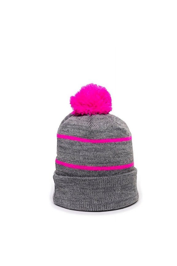 KNF-100 Watch Cap with Black Fleece Lining-Heathered Grey/Fuchsia