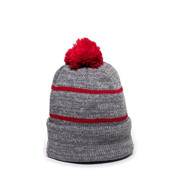 Outdoor Cap KNF-100 Watch Cap with Black Fleece Lining-Heathered Grey/Red