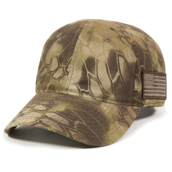 Kryptek Highlander Camo Patriotic Hat – Low Profile Structured Baseball Cap with American Flag Patch, Adjustable Hook-and-Loop, One Size