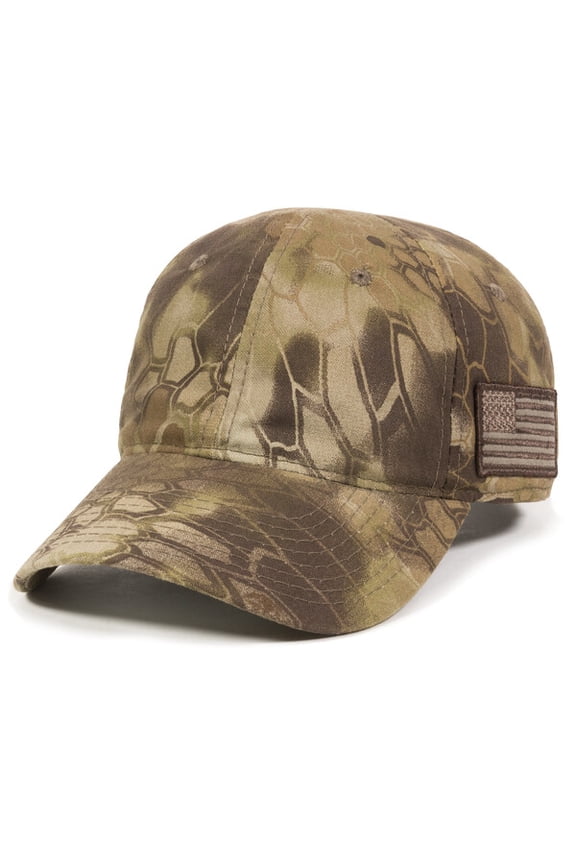 Kryptek Highlander Camo Patriotic Hat – Low Profile Structured Baseball Cap with American Flag Patch, Adjustable Hook-and-Loop, One Size