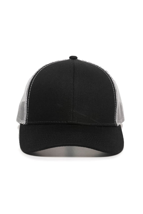 Blank Trucker Hat – Low Profile Structured Cotton Baseball Cap with Mesh Back, Adjustable Snapback, One Size, Black/White