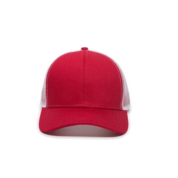 Outdoor Cap Red & White Trucker Hat – Structured Cotton Baseball Cap with Mesh Back, Adjustable Snapback, One Size