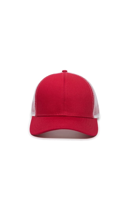 Red & White Trucker Hat – Structured Cotton Baseball Cap with Mesh Back, Adjustable Snapback, One Size