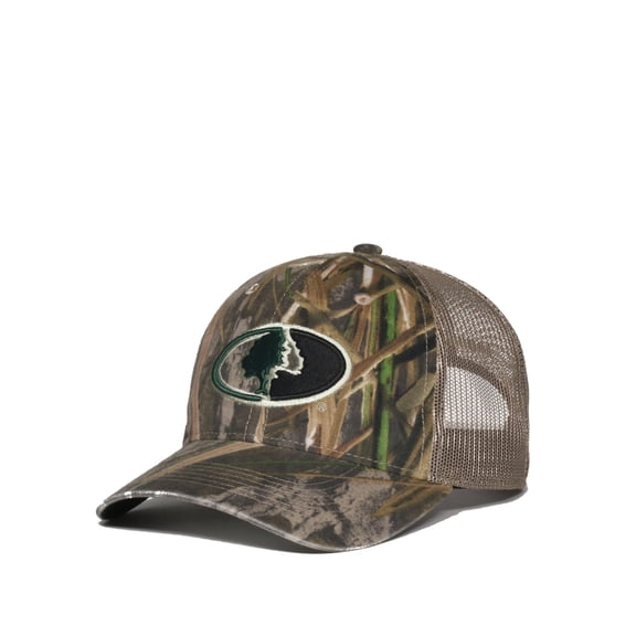Mossy Oak Tree-in-Oval Country DNA Camo Trucker Hat – Low Profile Canvas Cap, Khaki Mesh Back, One Size