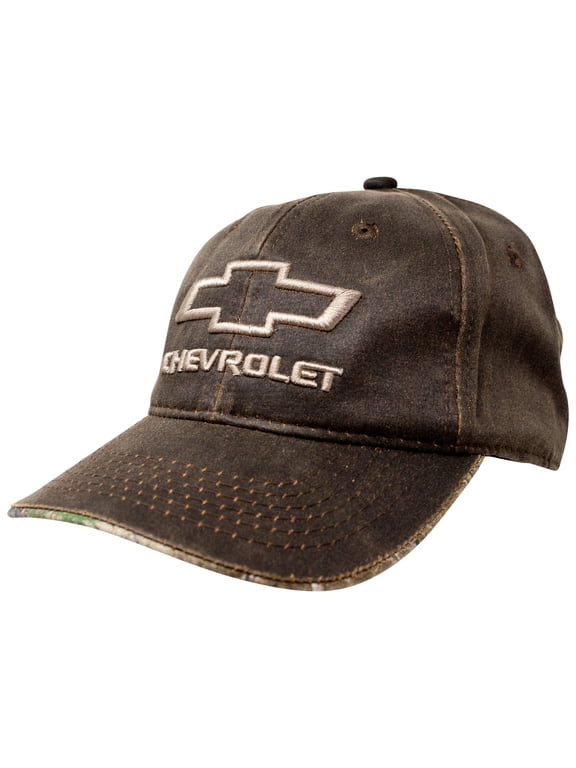Outdoor Cap Men's Chevrolet Weathered Cap with Camo Under Visor, Brown/Realtree Edge, Chevy Hat