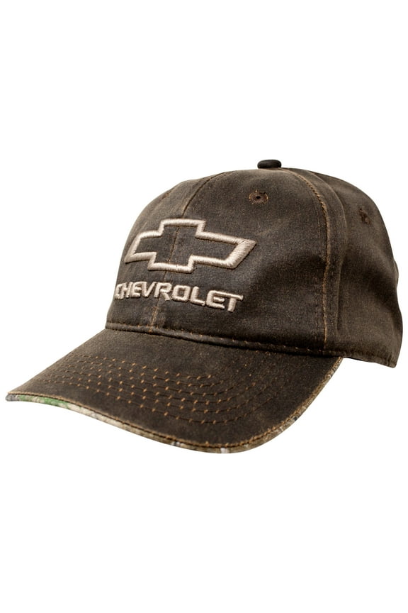 Outdoor Cap Men's Chevrolet Weathered Cap with Camo Under Visor, Brown/Realtree Edge, Chevy Hat