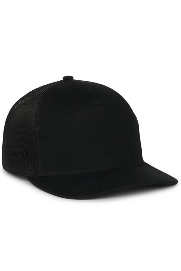 OC106 Structured 7-Panel Cap-Black/Black