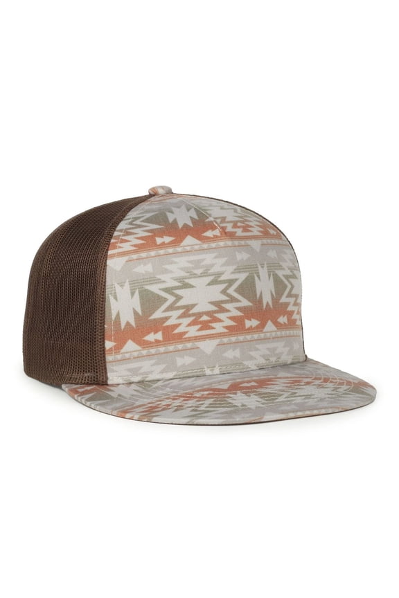 OC510P Printed 5-Panel Mesh Back Cap-Sand-Aztec-Brown