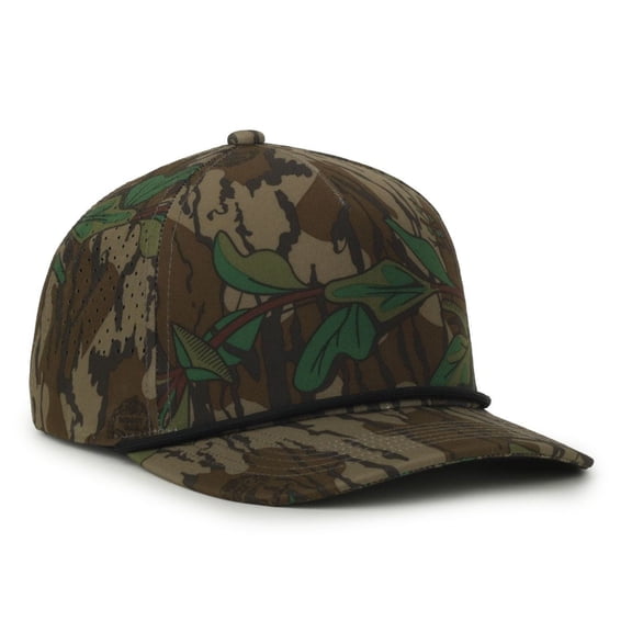 Outdoor Cap OC551CAMO Perforated Camo 5-Panel Cap-Mossy-Oak®-Greenleaf®-Black-Cord