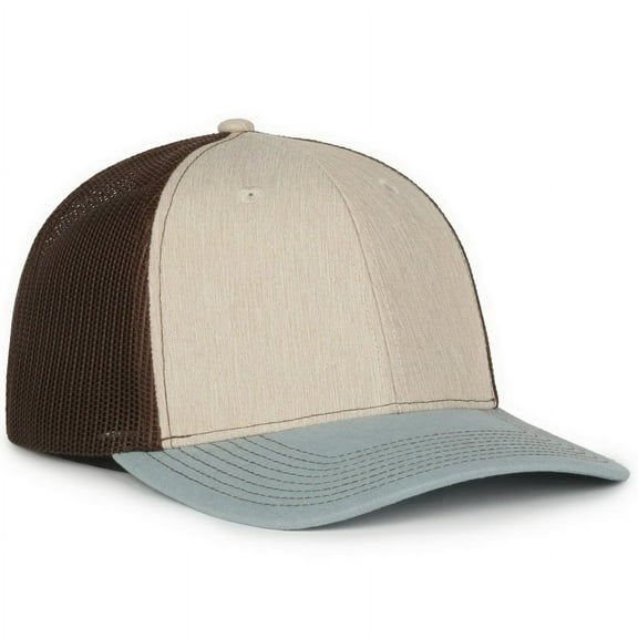 Outdoor Cap OC771 Premium Modern Trucker Cap-Heathered Stone/Brown/Ln Ocean Blue-Adult