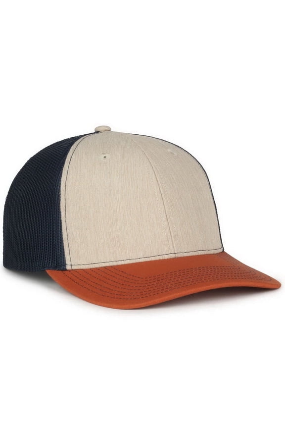 OC771 Premium Modern Trucker Cap-Heathered Stone/Navy/Rust-Adult