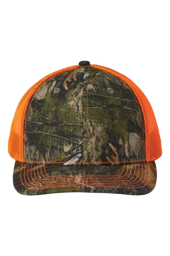 OC771C Structured Camo Trucker With Solid Mesh Back Hat - MSY OK CNT
