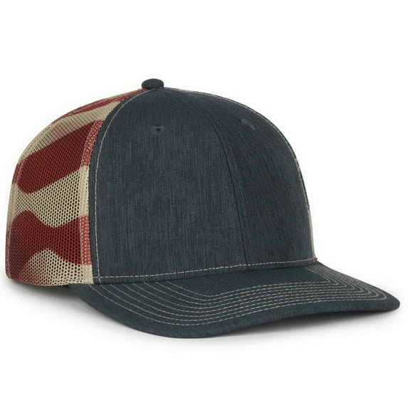 Outdoor Cap OC771PM Slight Pre-Curved Visor Cap-Ln Heathered Navy/Tan