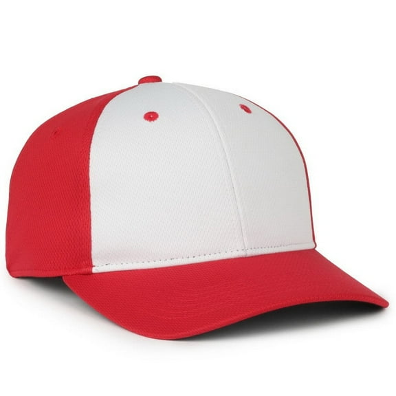 Outdoor Cap PTM-850 Mid Crown, Structured Premium Protech Mesh Cap-White/Red/Red-Adult