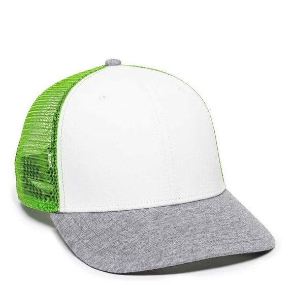 Outdoor Cap RGR-200M Mesh Back, Polyester/Spandex Cap-White/Green/Heathered Grey