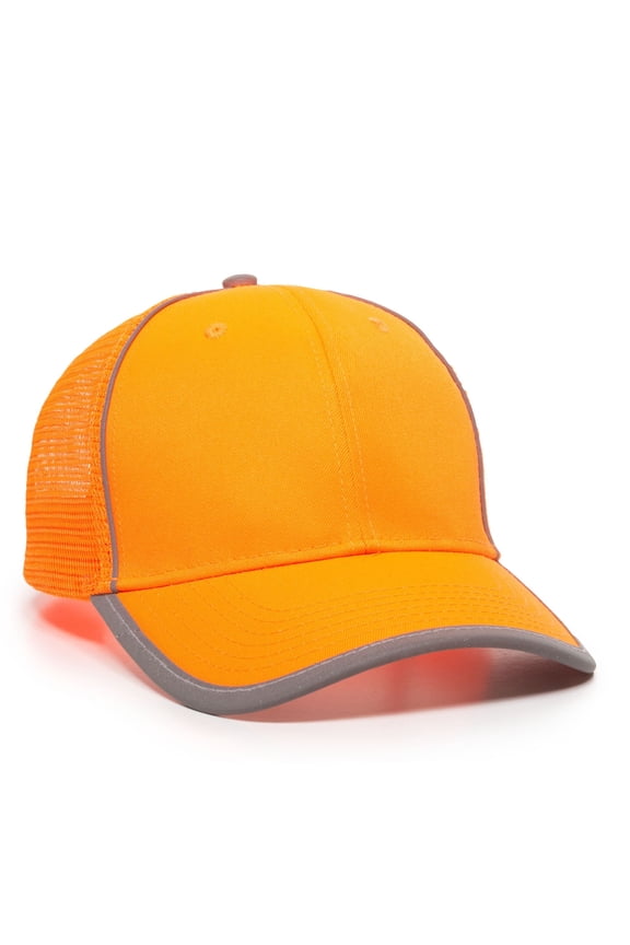 Hi-Vis Safety Hat – Neon Orange Mesh Back Work Cap with Reflective Trim, Adjustable Hook-and-Loop, One Size