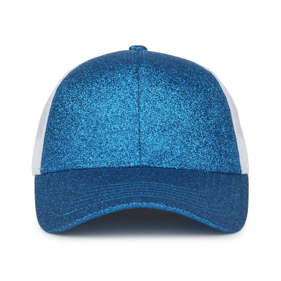 Outdoor Cap Youth Glitter Trucker Hat – Low Profile Structured Mesh Back Baseball Cap, Adjustable Snapback, Sapphire Blue/White