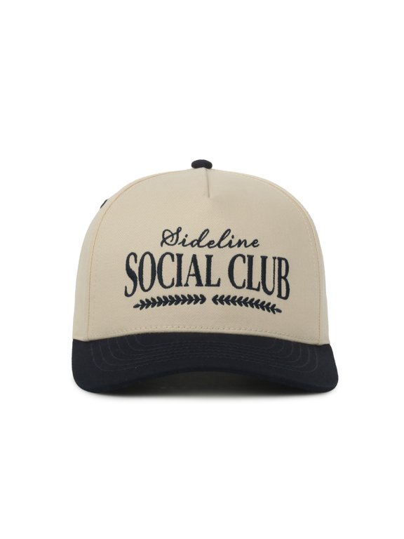 Sideline Social Club Cap – Natural Front, Navy Visor, Ladies Fit, One Size