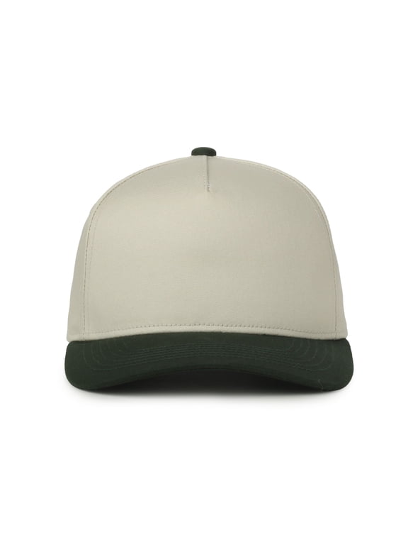 High Profile Baseball Cap – Structured Cotton Dad Hat Style, Adjustable Snapback, One Size, Ivory/Dark Green