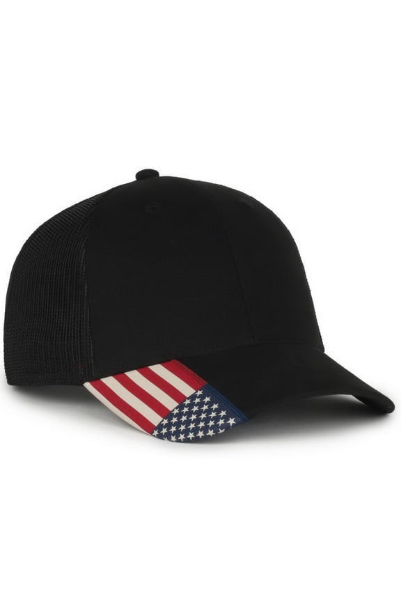 USA-300M American Flag Woven Label Visor-Black/Black