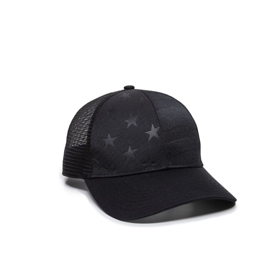 Outdoor Cap USA-751M Debossed American Flag Mesh Back Cap-Black-Black