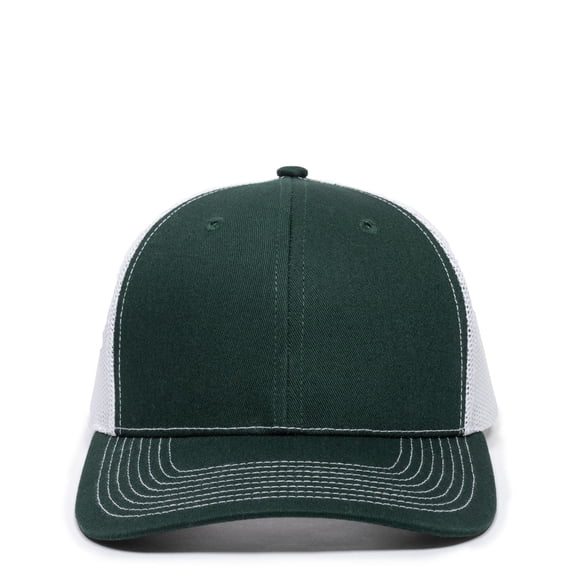 Outdoor Cap Blank Trucker Hat – Structured Pro Round Baseball Cap with Mesh Back, Adjustable Snapback, One Size, Dark Green/White