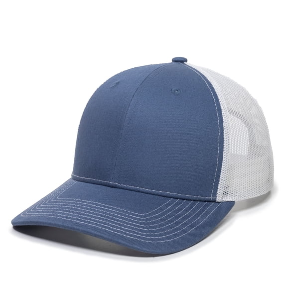 Outdoor Cap Blank Trucker Hat – Structured Baseball Cap with Mesh Back, Adjustable Snapback, One Size, Slate Blue/White