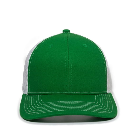 Outdoor Cap Blank Trucker Hat – Structured Pro Round Baseball Cap with Mesh Back, Adjustable Snapback, One Size, Kelly Green/White