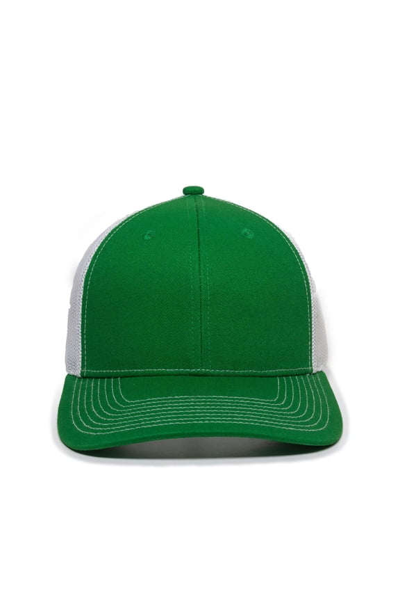 Blank Trucker Hat – Structured Pro Round Baseball Cap with Mesh Back, Adjustable Snapback, One Size, Kelly Green/White